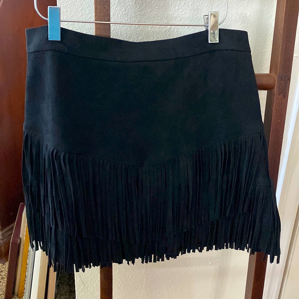 Black Faux-Suede Fringe Mini-skirt